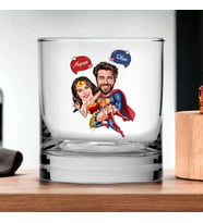Kişiye Özel Süper Kahraman Çiftler Karikatürlü Viski Bardağı