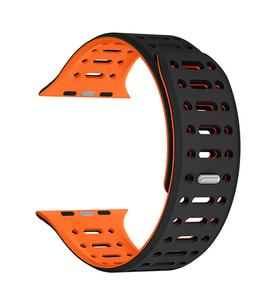 Apple Watch 10/11 42mm-38/40/41mm Kordon Renkli 3Delikli Esnek Silikon Strap 124 (Siyah - Turuncu)