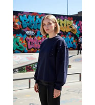 Kadın Bisiklet Yaka Düşük Kol Oversize %100 Pamuk Sweatshirt Fonksiyonel Dayanıklı Estetik