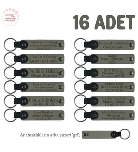 Kül Gri & Gri, 40 Uçurma Mevlüdü İçin Üzerine İsim Yazılabilen 16'lı, Anı Anahtarlık Set