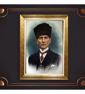 Özel Seri Paspartulu Çerçeveli Atatürk Tablo l371 (Gold)