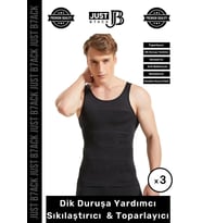 #KorseAtlet Göbek Sıkılaştırıcı Dik Duruş Vücut Bel Göğüs Toparlayıcı Kolsuz 3'lü Erkek Korse Atlet (Siyah)