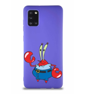 Samsung Galaxy A31 Soft Premier Kapak Bay Yengeç Tasarımlı Silikon Kılıf - Mor (Şeffaf)
