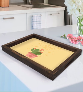 BK Gift Kaktüs Tasarımlı Doğal Ahşap Tepsi-4