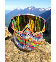 Tex 710 Jet Maske Bisiklet Motosiklet Kayak Çok Amaçlı Maske Sarı Aynalı Gözlük Colorfull (Siyah Grafik)