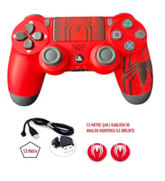 Playstation Dualshock 4 V2 Ps4 Oyun Kolu Yenilenmiş Pc + Ps4 (1.5mt Şarj Kablosu  ve Analog koruyucu (Kırmızı-Siyah)