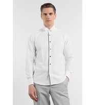 Beyaz Ata Yaka Uzun Kol Cepsiz Slim Fit Pamuklu Gömlek 1004260415