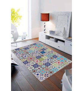 Çok Renkli Çini Desen Kaymaz Tabanlı Dekoratif Halı AR207 - 100 x 160 cm