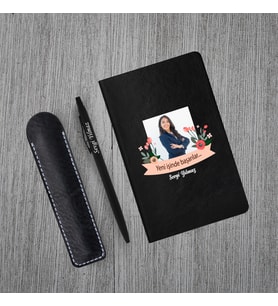 Kişiye Özel Yeni İş Temalı Siyah Klasik Defter & Siyah Tükenmez Kalem Seti