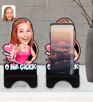 BK Gift Kişiye Özel Kadınlar Günü Karikatürlü Ahşap Biblo Telefon Standı-4