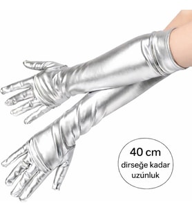 Gümüş Renk Dirsek Altı Lüks Saten Eldiven 40 cm (5343)