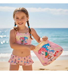 Kız Çocuk karakter Baskılı Eteği Fırfırlı- ip bağlamalı ÇANTA Mayo Bikini 3 lü Takım