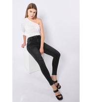 Kadın Antrasit Dizi Yırtık Süper Skinny Fit Jean Pantolon