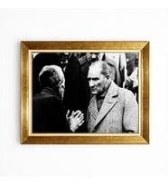 Tablore Atatürk Ve Vatandaş Nostaljik Siyah Beyaz Altın Çerçeveli Tablo Dönem Fotoğrafı Duvar Dekoru
