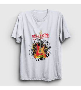 Presmono Unisex Beyaz Gitar Aerosmith T-Shirt 6739tt