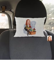 BK Gift Kişiye Özel Kadın Öğretmen Karikatürlü Dikdörtgen Araç Koltuk Yastığı-4