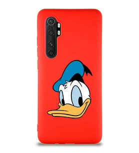 Xiaomi Mi Note 10 Lite Soft Premier Kapak Donald Duck-B Tasarımlı Silikon Kılıf - Kırmızı (Şeffaf)