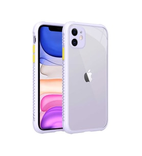 Uyumlu Model Apple iPhone 11 Kılıf Kenar Renkli Sararmaz Şeffaf Kapak (Mor)