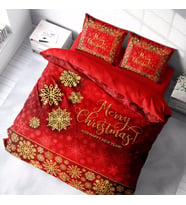 Monohome Yılbaşı Süsü Merry Christmas Çift Kişilik 3D Nevresim Takımı Pamuk Saten Kırmızı