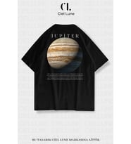 Nevermind Unisex Kadın Erkek Jupiter Baskılı Özel Tasarım Oversize T-shirt (Siyah)