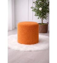 Minimalist Tasarım Turuncu Teddy Kumaş Dekoratif Puf