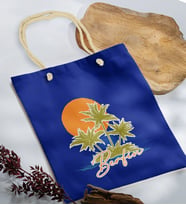BK Gift Kişiye Özel Yaz Temalı İsimli Saks Mavi Halat Saplı Kumaş Plaj Çantası -2, Baskılı Omuz Çantası, Alışveriş Çantası, Arkadaşa Hediye, Sevgiliye Hediye