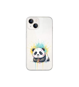iPhone 14 ile Uyumlu Splash Panda Tasarımlı Şeffaf Silikon Kılıf