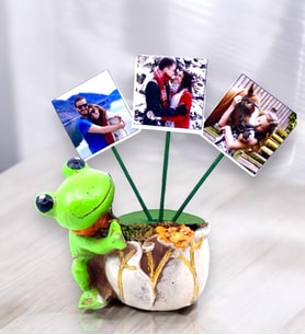 Kişiye Özel 3 Fotoğraflı Dekoratif Kurbağa Saksı