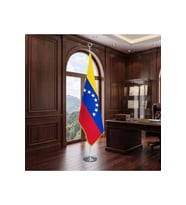 Venezuela Direkli - Altın Saçaklı Saten Makam Bayrağı Seti (Krom Direk)