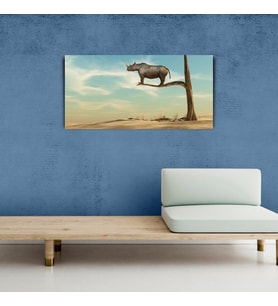 Gergedan, Çöl ve Kuru Ağaç Retro Kanvas Tablo 60 x 120