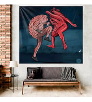 Kalp ve Beyin FightClub Leke Tutmaz Kadife Dokulu Kumaş Duvar Örtüsü Duvar Halısı Tapestry (Karışık)