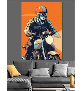 Motosiklet Süren Adam Retro Dekoratif Kanvas - Mdf Ahşap Tablo