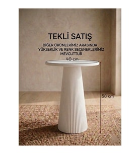 Beyaz Tekli Mantar Sehpa Yükseklik 58 cm