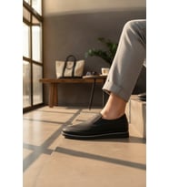 Enoch Hakiki Deri Siyah Lazer Kesim Detaylı Erkek Comfort Loafer