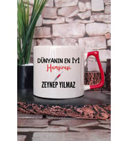 Dünyanın En İyi Hemşiresi Baskılı Kişiye Özel Hemşire Hediyelik Kırmızı Kulplu Kupa Bardak