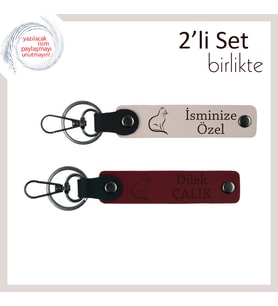 Kediyle Yaşamayı Sevenlere, Tatlı Tasarımlı, Kişisel Yazılı Anahtarlık, Pudra-Bordo