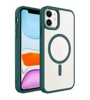 Coverzone iPhone 11 ile uyumlu K?l?f Wireless ?arj �zellikli Metal buton Z-Krom MagSafe ile uyumlu ?effaf Transparan Double Color Silikon Kapak Koyu Ye?il