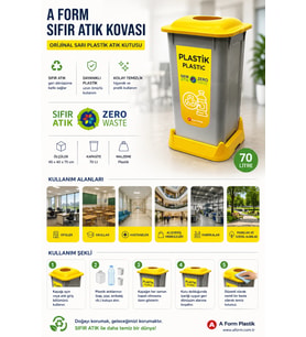 A FORM Sıfır Atık Kovası Orijinal Sarı Plastik Atık Kutusu 45x40x75 cm 70 Lt