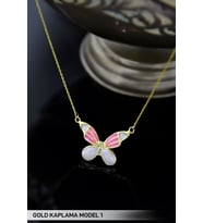 Papatya Silver 925 Ayar Gümüş Pembe Sedef Mineli Kelebek Kolye (Altın)