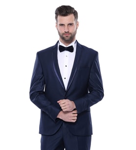 Yaka Pileli Koyu Lacivert Slim Fit Damatlık Takım Elbise  Wessi