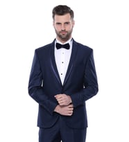 Yaka Pileli Koyu Lacivert Slim Fit Damatlık Takım Elbise  Wessi