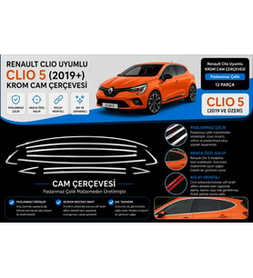 Renault Clio Uyumlu 5 Cam Çerçevesi -2019 Paslanmaz Çelik Parça