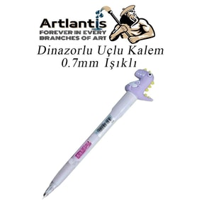 Işıklı Dinazor Uçlu Kalem 0.7 1 Adet Dinazor Başlıklı Versatil Kalem Süslü Silikonlu Hediyelik Kalem (Mor)
