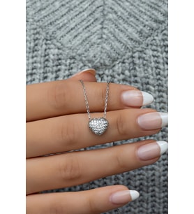 925 Ayar Gümüş Zirkon Taşlı 3 Boyutlu Charm Kalp Kolye