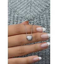 925 Ayar Gümüş Zirkon Taşlı 3 Boyutlu Charm Kalp Kolye