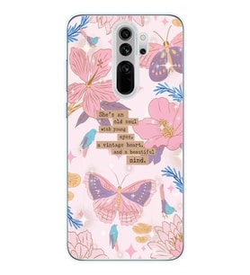 Xiaomi Redmi Note 8 PRO Uyumlu Kelebek ve Çiçek Tasarımlı Şeffaf Telefon Kılıfı