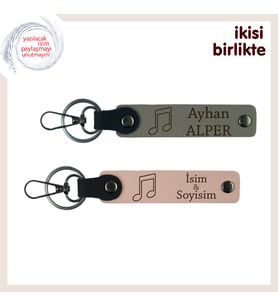 Nota Deseninde Gizli Romantizm, Kişiye Özel Deri Anahtarlık Seti, Kül Gri-Yavru Ağzı
