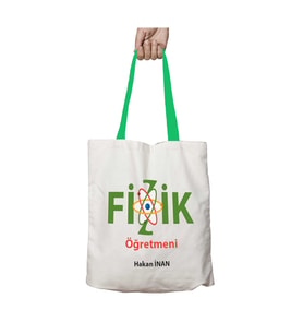Yeşil Kulplu Kişiye Özel Fizik Öğretmeni Yıkanabilir Omuz Çanta