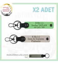 Hız Severlere Özel, İsim Plaka ve B Rh (+) Kan Grubu Yazılı Deri x2' li Anahtarlık, Pudra-F Yeşil-Gr (Çok Renkli)