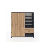 Kronos Dolap 16 Raflı 2 Çekmeceli 3 Kapaklı 220x59x243 Antrasit-Çam/Çam